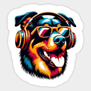 Beauceron Smiling DJ: Musical Dog in Sunglasses Sticker